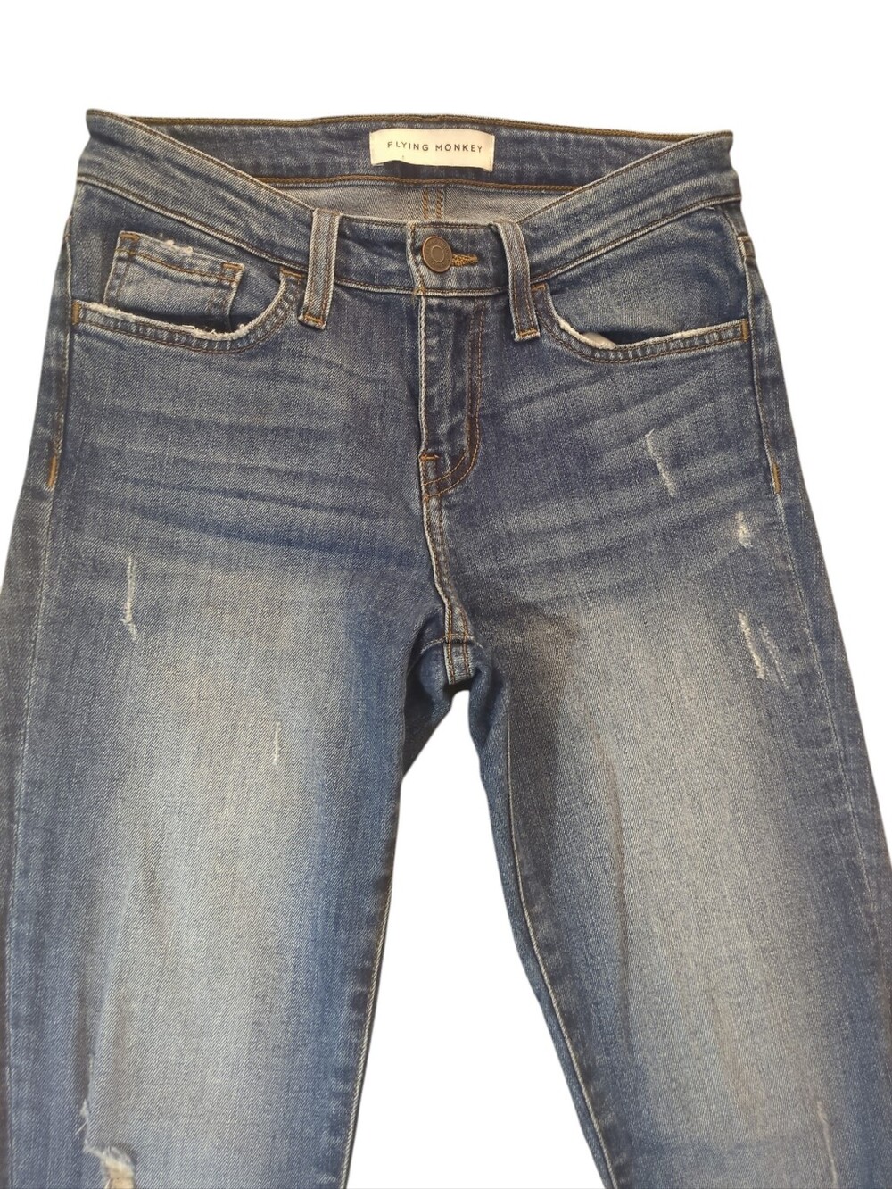 Flying Monkey Women's Blue Distressed Straight-Leg Jeans - Picture 2 of 11